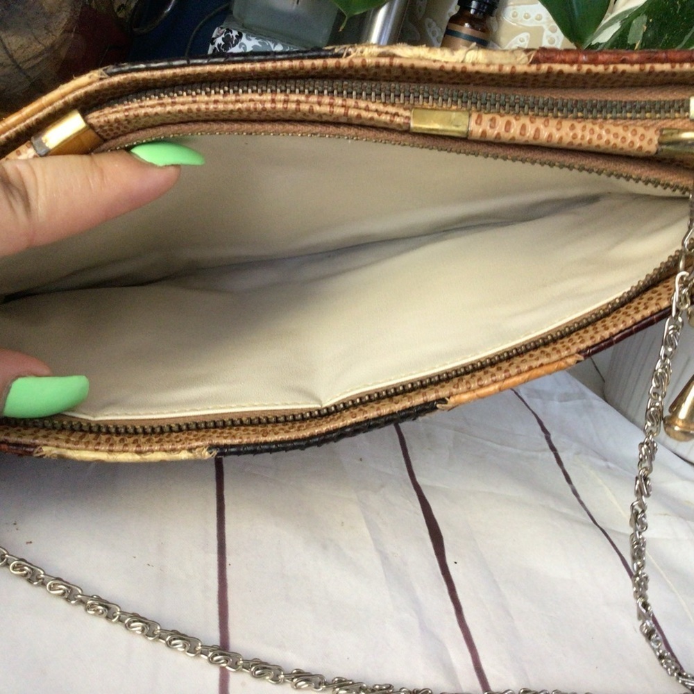 Vintage Retro Bass Supreme Multicolor Patchwork Leather Shoulder Bag Gold Tone - Picture 3 of 14